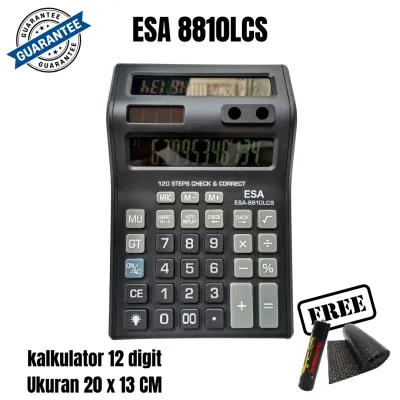 Kalkulator Kasir ESA 8810 LCS Dua Layar Besar 12 Digit Auto Replay Check And Correct Baterai AA