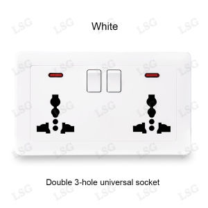 Universal Wall Socket With LED Light Switch 146 Type Dual 3 Holes White PC Panel 13A 250V Household Standard Power Outlet Socket for wall With USB Port 2.1A double USB Charger