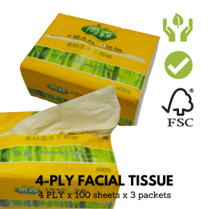[SG SELLER] 4-PLY Facial Tissue 100sheets 3pkt/bag Bamboo Eco Friendly Sustainable Paper Source