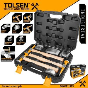 Tolsen 7pcs Heavy Duty Body And Fender Hammer Set (Hickory Handle) Dolly Auto Repair 25197