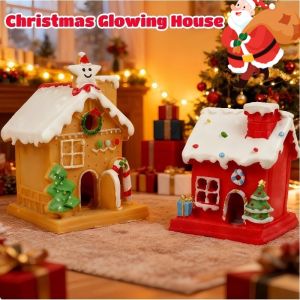 Christmas LED House Resin Luminous Castle Miniature Village Xmas Desktop Ornament New Year Decor
