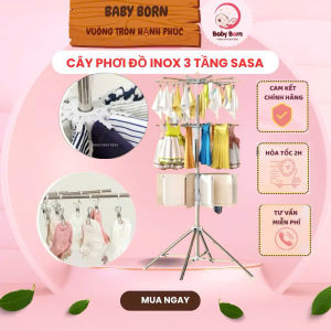 [MẪU MỚI CAO CẤP]- Cây sào phơi đồ inox thông minh gấp gọn đa năng 3 tầng 60 kẹp treo đồ cho trẻ em bé sơ sinh (Hàng loại 1)