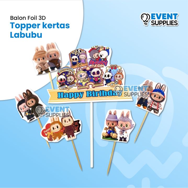 Topper Kertas Cake Boneka Labubu Kuromi Sanrio Kue/Roti/Ulang Tahun ...