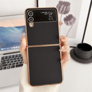 New Case Chrome Leather Desighned Ponsel Kulit Kompatibel Untuk Samsung Galaxy Z Flip 6 Z Flip 5 Z Flip 4 Z Flip 3 PU Leather Chrome Plated
