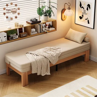 Solid wood sofa bed foldable dual-use small-sized household living room sitting and sleeping multifunctional sofa frame extendable bed pull-out bed