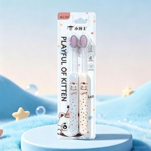 FELIZ 2PCS Convex Bristle Profile Adult Toothbrush Soft Bristles Plastic Handle Soft Bristle Toothbrush Polka Dot Cat Wide Head Toothbrush Adult Oral Care