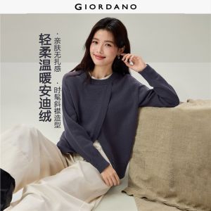 Giordano Beau Monde Women Crewneck slit hem sweater Free Shipping 13356629