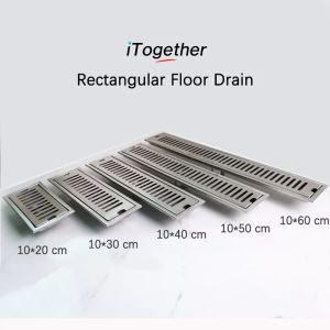 Floor Drain Top-grade 304 Stainless Steel Rectangular Floor Drain Thickened Large Displacement Drain Floor Suitable For Bathroom Shower Room Hotel Public Places