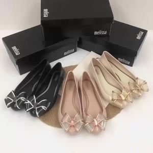 New Spring/Summer Melissa WomenS Shallow-Heel Flat Shoes With Bow And Round Toe Waterproof Sandals Fragrant