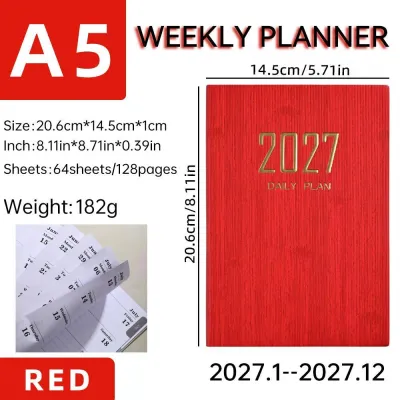 128 Pages Agenda 2027 English Planner Organizer Calendar Diary Business Notebook and Journal Weekly Sketchbook A5 Notepad Stationery Note Book Plan