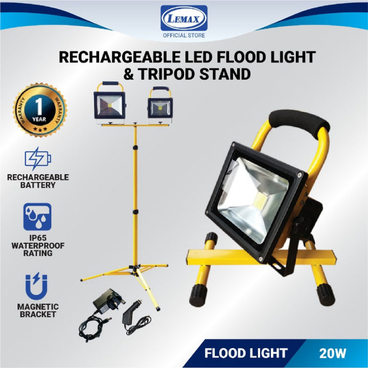LEMAX Portable LED Flood Light 20W AC/DC Flood Light Stand Led ...