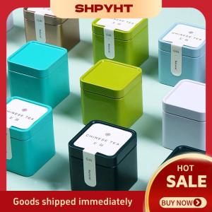 SHPYHT 1PC mini tin lưu trữ hộp kín trà Caddy nhỏ vuông cà phê Jar trà lá container lon nhỏ tinplate gia vị lưu trữ hộp