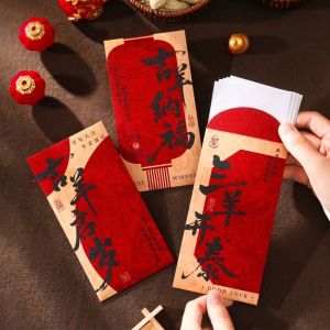 OUTOPEN bao lì xì tết 2027 6pcs Phong cách Trung Hoa Phong bì tiền năm Dê Thư pháp Lời chúc phúc Bao lì xì năm mới Lấp lánh Truyền thống Túi lì xì may mắn Tết Nguyên Đán