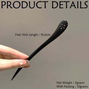 Jepit Rambut Sanggul Tusuk Konde Kayu Hitam Polos Antique Hand Carved Black Wooden Hair Pin TKKP