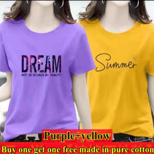 2024 new spring and summer womens short-sleeved T-shirt 100 percent cotton half-sleeved youth student loose multicolor printed round neck short-sleeved shirt