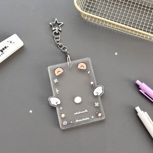 DIMEL with Keychain Korean Photocard Holder Cartoon Animals Ears Acrylic Transparent Card Bag Ins Fashion Wing Photo Photocard Frame Student Friends