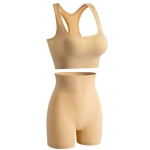 DITIPOO 2 Pieces Không đường may Trang phục tập luyện Có gân Eo cao ngắn Bộ áo ba lỗ Yoga Thoải mái Không tay Bộ đồ hoạt động phù hợp với cây trồng Phụ nữ