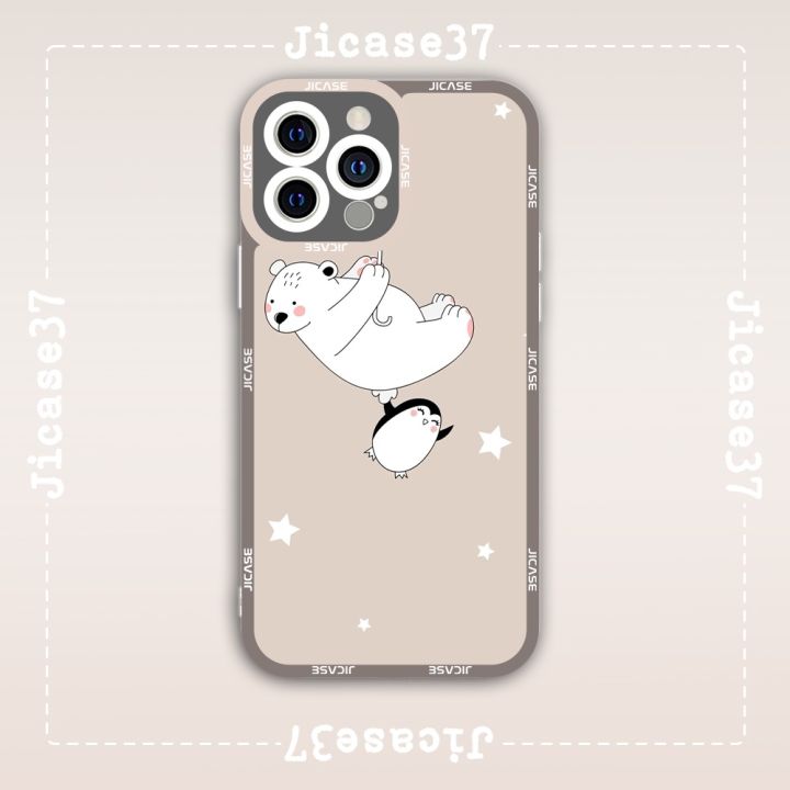 Ốp lưng iphone cạnh vuông Jicase Gấu Trắng Chim Cánh Cụt Cute Chibi Dễ Thương 8plus/x/xs/11/12/pro/max/plus/promax