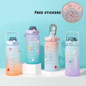 BUYYU 2000ml Frosted Motivational Water Bottle Time Marker & Straw-BPA Free Gift Flip-Flop