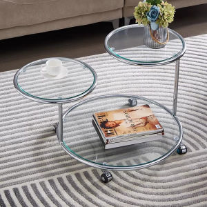 Rotating Coffee Table Transparent Nordic Tables Mobile Side Desk Sofa Table Movable Storage Glass