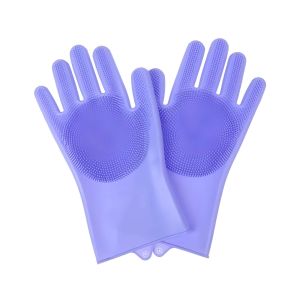 Blue Pet Bath Gloves with 3000 Durable Dense Brush Bristles for Dog Bathing. Color: Blue Purple Gray.