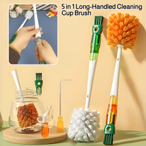 5 in 1 Long-Handled Cleaning Cup Brush 360° Rotating Bottle Cleaning Gap Brush Folding Brush Head Kitchen Cleaning Brush