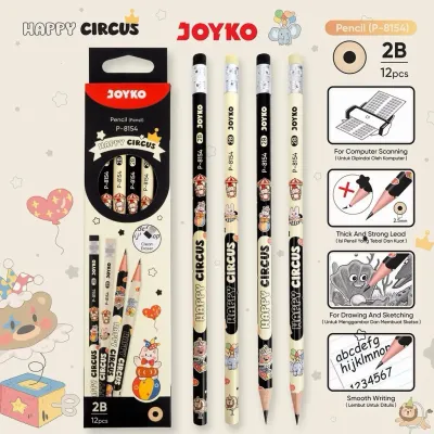 ( 1 PACK ) Pencil Pensil P-8154 HAPPY CIRCUS JOYKO 2B 1 Box 12 Pcs