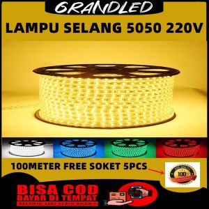 LAMPU LED STRIP SELANG 5050 100METER AC 220V WATERPROOF + SOKET 5PCS Lampu selang led drop ceiling plafon outdoor - 220V