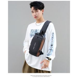 Tas Selempang Pria USB Fashion Waterproof Men Chest Sling Bag