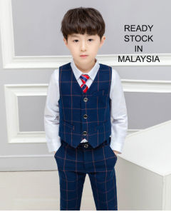 READY STOCK Kids Boys Suit Vest Blazer Pants Attire Formal Gentleman Outfit Wedding Birthday Party Suit Ring Bearer Suit