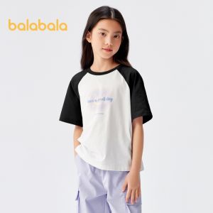 Balabala Childrens Short Sleeved T Shirt For Girls 2024 New Summer Clothing Large Childrens Top Pure Cotton Printing Tide