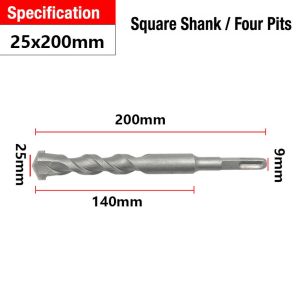 XIJIBAN 1Pcs Thân vuông Mũi khoan xây SDS Plus 110-500mm 6-20mm Mũi khoan bê tông cacbua Bền bỉ Xoắn ốc kép Mũi khoan búa điện Dành cho tường xi măng gạch bê tông