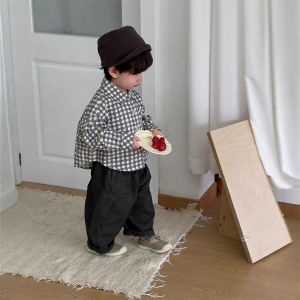 Baby Boy Autumn Plaid Shirt and Casual Pants Set 2026 Korean-style childrens clothing boys sweater vest autumn wear