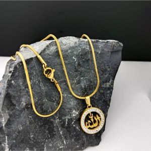 Kalung Liontin Titanium Emas Muslim Pria Wanita Anti Luntur Aksesoris Perhiasan