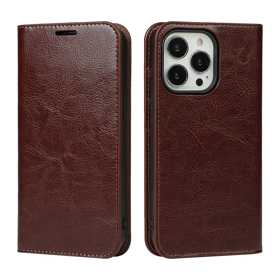 100 Real Genuine Leather Flip Phone Case for iPhone 15 14 13 12