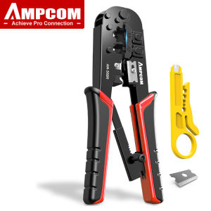 AMPCOM RJ45 Crimper RJ11 RJ45 Crimping Tool Ethernet LAN Network Cable Crimper Cutter Stripper Plier For 6P 8P RJ-11/RJ-12 RJ-45