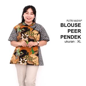 Blouse Big Size Wanita Atasan Batik Lengkap S-M-L-XL-2L-3L-4L-5L-6L-7L Model Blus Jumbo Seragam Batik / Blus Pendek Big Size / Atasan Kerja Wanita Jumbo Kantor / Blouse Jumbo Formal Kerja / Pakaian Batik Seragam LD 140