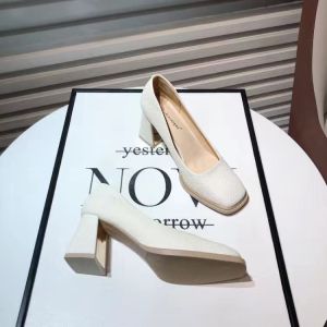 6CM R Mary Jane Womens Shoes 2022 New All-match Soft Leather Square Toe Black Thick Heel High Heels