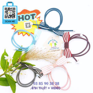 Đồ cột tóc dây buộc tóc nơ Hàn Quốc sọc trắng - thương hiệu Vợ Chồng Tôi