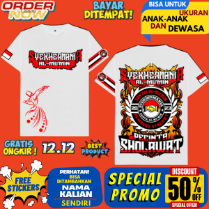 KAOS SYEKHERMANIA(SANTRI AL-MUMIN)LENGAN PENDEK UKURAN ANAK DAN DEWASA"FREE STIKER"