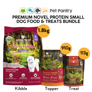 [Bundle] Addiction Venison Dog 1.8kg + Topper 910g + Treat 113g Small Dog Grain Free Dog Food