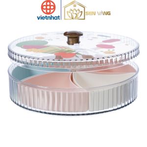 Khay mứt tròn 5 ngăn HOKORI nhựa VIỆT NHẬT cao cấp - Trong suốt - Đựng bánh kẹo Tết - 5637