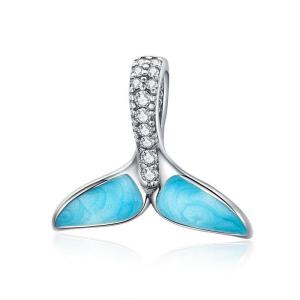 BAMOER 925 Sterling Silver Mermaids Tail Blue Enamel Charms Beads fit Women Necklaces Bracelets Silver Jewelry SCC1067 Feb