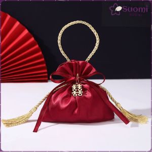 Suomi Red Candy Bag with Tassel Chinese Wedding Christmas Birthday Party Decor Gift Packaging