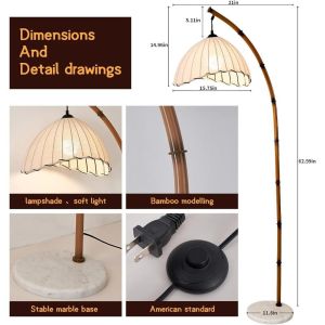 Bohemian Arc R Bamboo Floor Lamp Antique Rattan Style Standing tall Lamp for Bed Room Farmhouse Study Living Room