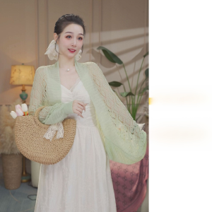 ผ้าคลุมไหล่ถักเพชรฤดูร้อนของผู้หญิง เพรียวบางและหรูหรา ห้องเครื่องปรับอากาศ แฟชั่นผ้าคลุมไหล่บางพร้อมแขนเสื้อ