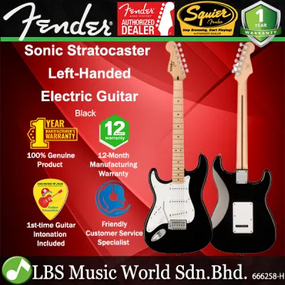 Squier By Fender Sonic Stratocaster Left Handed Electric Guitar With Ceramic Single Coil Pickup and Maple Fretboard - Black