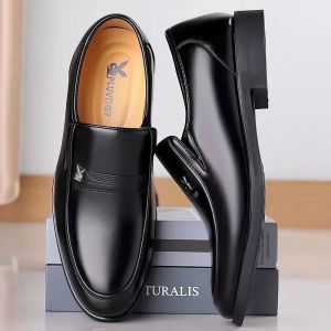 Mens Formal Leather Black Shoes Business Breathable Slip Ons Leather Shoes