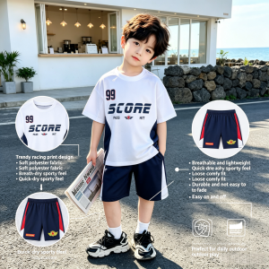 AILEBE Kids Sets Terno   Print Short Sleeve Top Shorts Set Soft Breathable Lightweight Quick-Dry Sporty Casual Summer Outfit Loose Comfy Fit Easy On/Off Durable Not Easy Fade Perfect For Daily Outdoor Play Baby Boys 0-5 Years