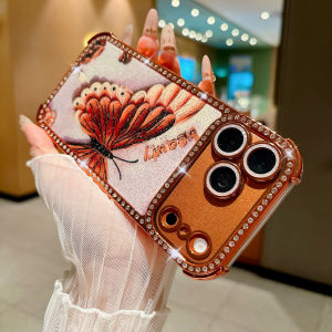 Fashion Glitter Butterfly Diamond Edge Case For iPhone 17 16 15 14 13 Pro Max Four-Corner Large Window Glass Lens Protect Cover
